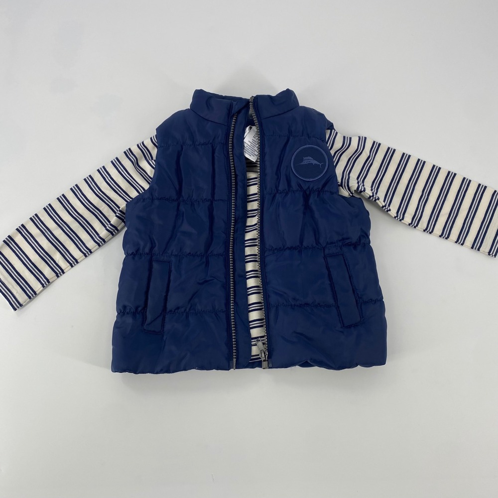 Tommy Bahama Kids Navy Puffer Vest Striped Long Sleeve Shirt Set 24 Months